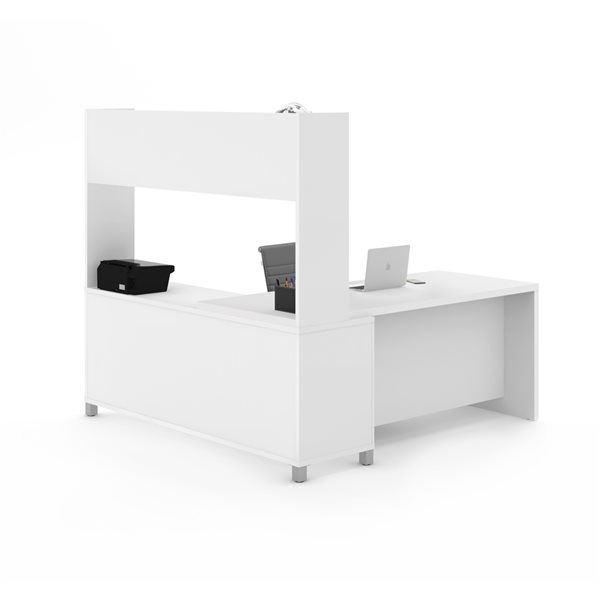 Bestar Pro-Linea 72-in L-Shaped Desk with Single Shelf Hutch - White