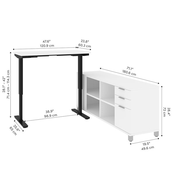 Bestar Pro-Linea 72-in L-Shaped Standing Desk - White