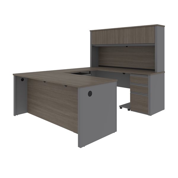 Bureau en U de 72 po avec 2 caissons et bahut Prestige+ de Bestar, gris écorce et ardoise