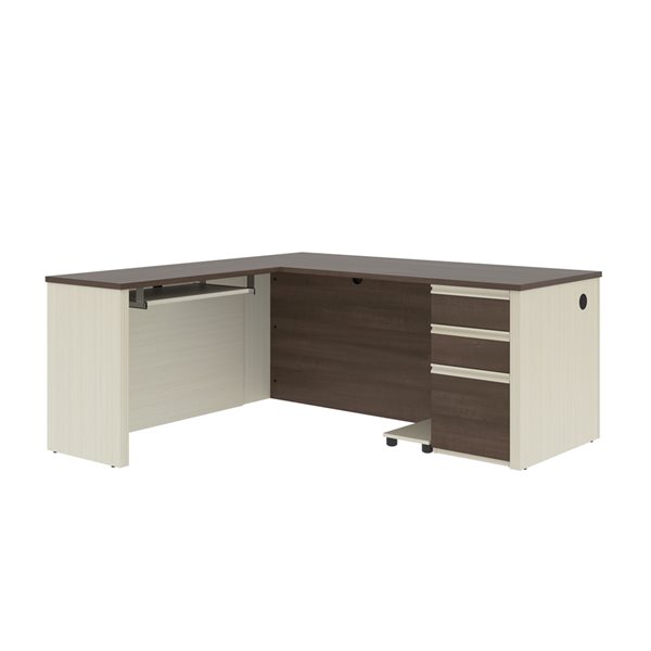 Bestar Prestige + 72-in L-Shaped Desk With Pedestal - White Chocolate ...