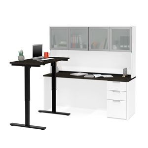 Bestar Pro-Concept Plus 72-in L-Standing Desk with Hutch - White and Deep Grey