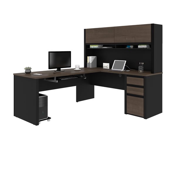 Bestar Connexion 72-in L-Shaped Desk with Pedestal and Hutch - Antigua and Black