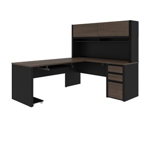 Bestar Connexion 72-in L-Shaped Desk with Pedestal and Hutch - Antigua and Black