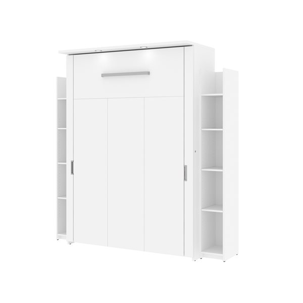Bestar Lumina Full Murphy Bed with 2 Shelving Units - White