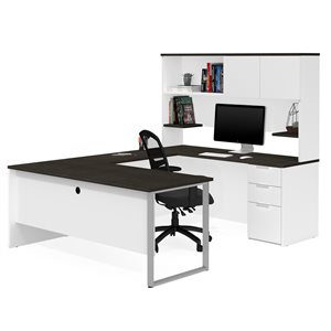Bestar Pro-Concept Plus 72-in U-Desk with Pedestal and Hutch - White and Deep Grey