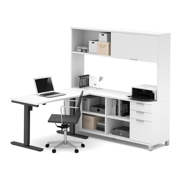 L shaped standing store desk with hutch