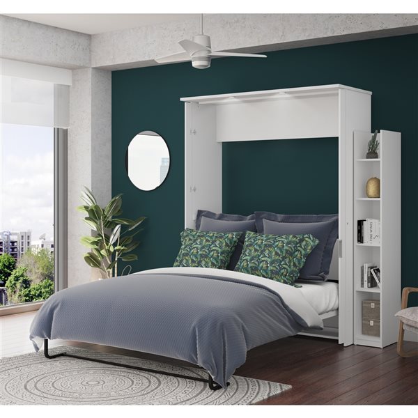 Bestar Lumina Queen Murphy Bed with Shelving Unit - White