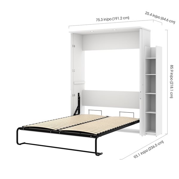 Bestar Lumina Queen Murphy Bed with Shelving Unit - White