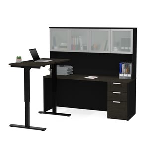 Bestar Pro-Concept Plus 72-in L-Standing Desk with Hutch - Deep Grey and Black