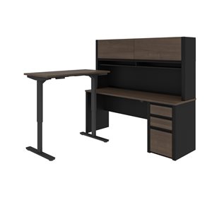 Bestar Connexion 72-in L-Standing Desk with Pedestal and Hutch - Antigua and Black