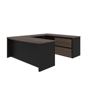 Bestar Connexion 72-in U-Desk with Lateral file cabinet - Antigua and Black