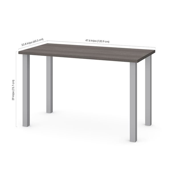 Bestar Universel 48-in Table Desk with Square Metal Legs - Bark Grey