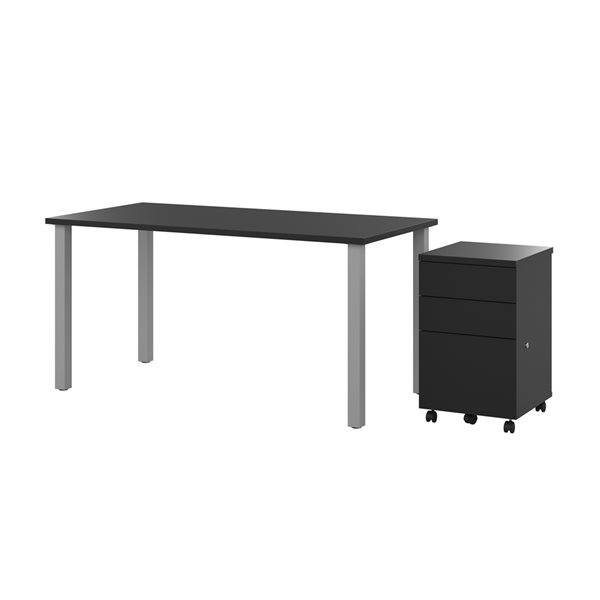 Bestar Universel 60-in Table Desk with Assembled Mobile Pedestal - Black