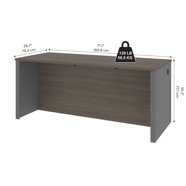 Bureau sans caisson de 72 po Prestige+ de Bestar, gris écorce et ardoise