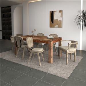 Ensemble de salle à manger en bois naturel et beige !nspire avec table rectangulaire, 7 pièces