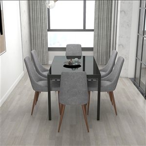 Ensemble de salle à manger moderne noir et gris !nspire avec table rectangulaire, 7 pièces