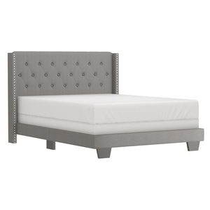 WHI Modern Light Grey Queen Fabric Upholstered Bed