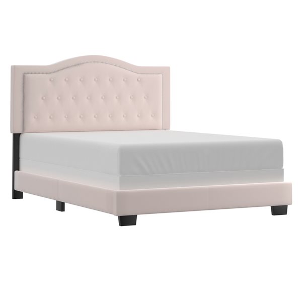 WHI Blush Pink Queen Velvet Upholstered Bed