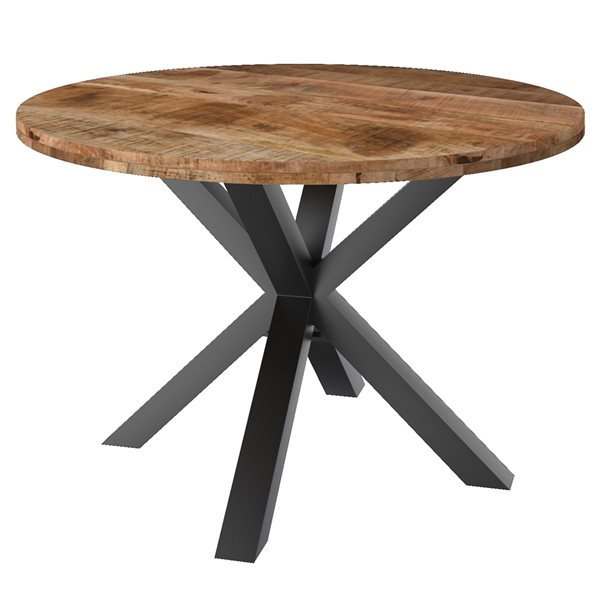 Ensemble de salle à manger en bois naturel et noir !nspire avec table ronde, 5 pièces