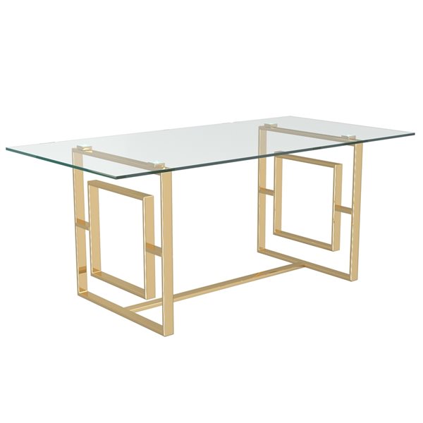 Table rectangulaire fixe !nspire standard (30 po h.) en verre avec base en métal doré