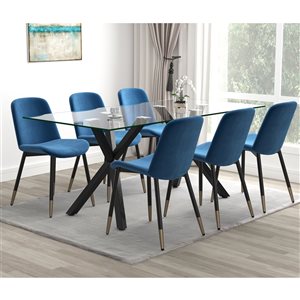Ensemble de salle à manger noir et bleu !nspire avec table rectangulaire, 7 pièces
