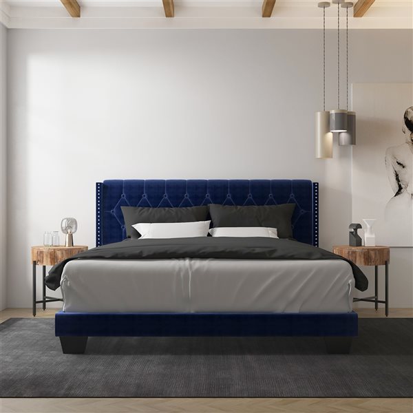 WHI Blue King Velvet Upholstered Bed