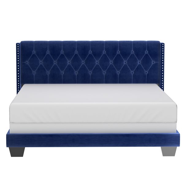 WHI Blue King Velvet Upholstered Bed