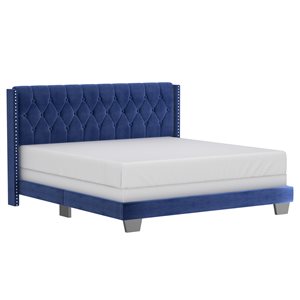 WHI Blue King Velvet Upholstered Bed
