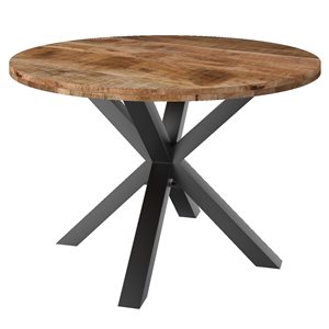 WHI Natural Wood Round Fixed Standard (30-in H) Table with Black Metal Base
