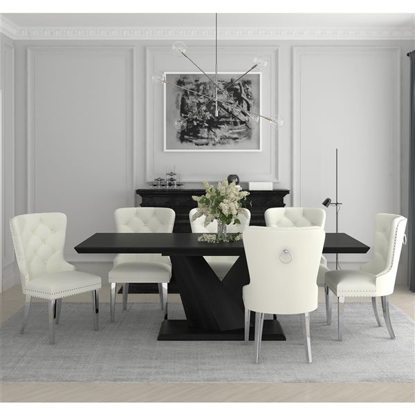 !nspire Contemporary Black/Ivory Dining Room Set with Rectangular Table - 7-Piece