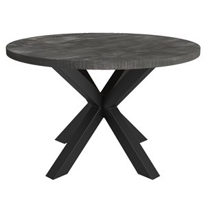 WHI Distressed Grey Wood Round Fixed Standard (30-in H) Table with Black Metal Base