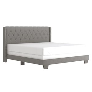 WHI Light Grey King Fabric Upholstered Bed