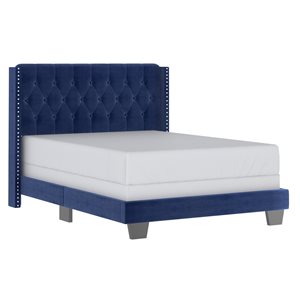 WHI Modern Blue Full Velvet Upholstered Bed