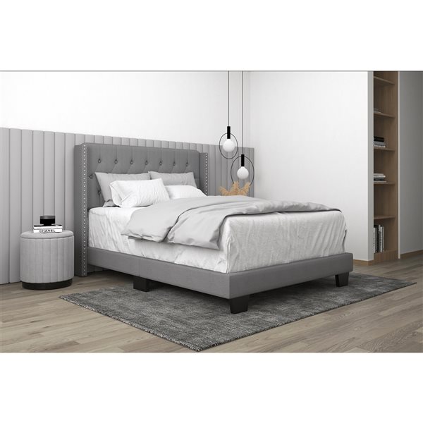 WHI Modern Light Grey Full Fabric Upholstered Bed