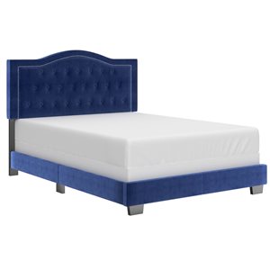 WHI Blue Queen Velvet Upholstered Bed