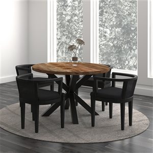 Ensemble de salle à manger en bois naturel et gris anthracite !nspire avec table ronde, 5 pièces
