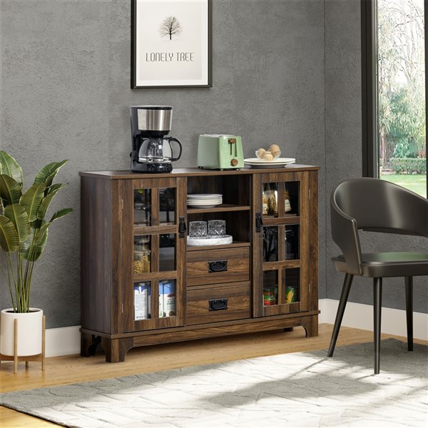 HomCom Dark Walnut Composite Sideboard