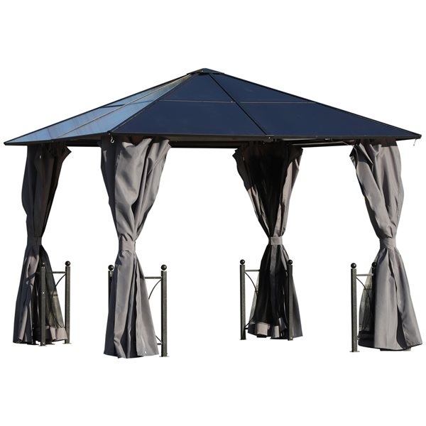 Outsunny Black and Dark Grey Metal 9.8-ft x 9.8-ft Square Permanent Gazebo with Polycarbonate Roof
