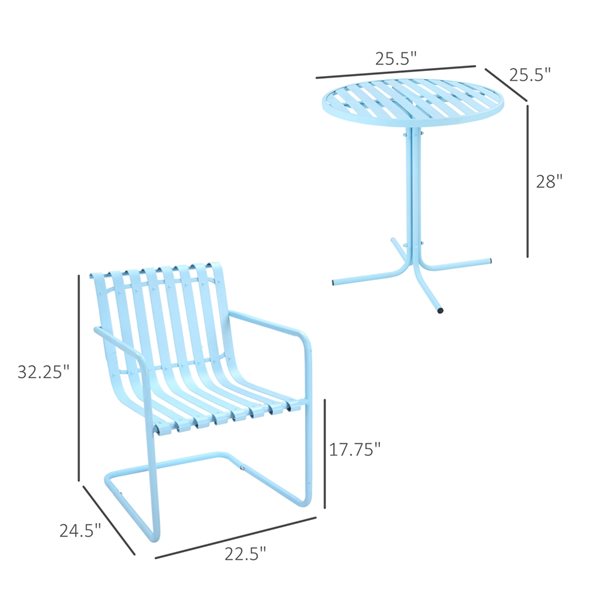 Outsunny Blue Steel Frame Bistro Set - 3-Piece