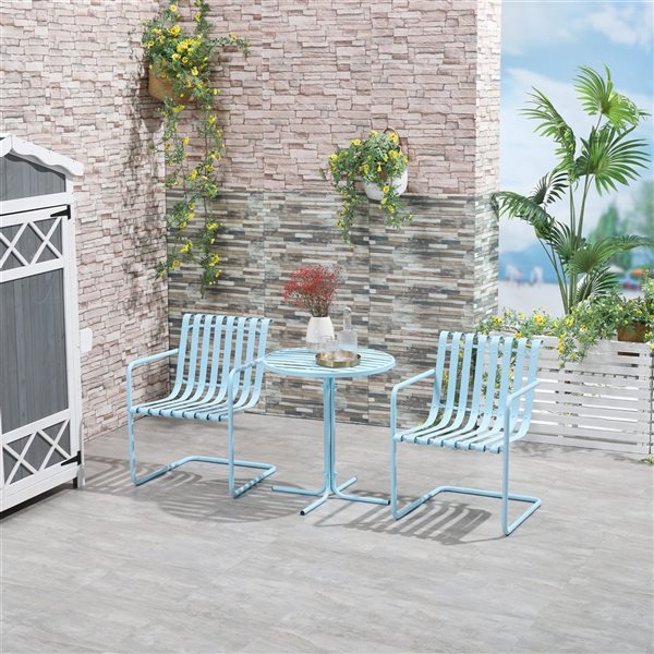 Outsunny Blue Steel Frame Bistro Set - 3-Piece