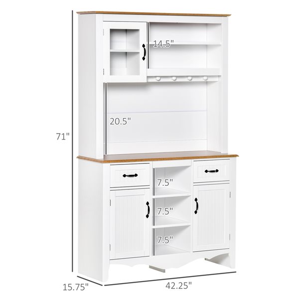 HomCom White and Light Walnut Composite Pantry