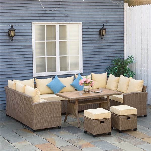 Outsunny Brown Rattan Patio Conversation Set - 6-Piece