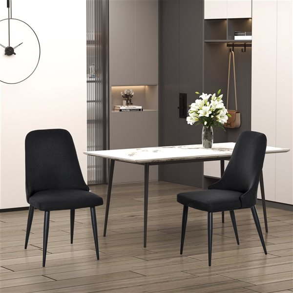 HomCom Contemporary Black Polyester Upholstered Dining Chairs with Metal Frame - Set of 2