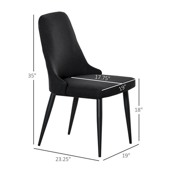 Chaises de salle à manger HomCom contemporaines rembourrées en polyester noir avec cadre en métal, ensemble de 2