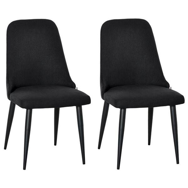 Chaises de salle à manger HomCom contemporaines rembourrées en polyester noir avec cadre en métal, ensemble de 2
