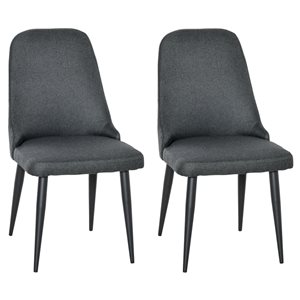 HomCom Contemporary Charcoal Grey Polyester Upholstered Dining Chairs with Metal Frame - Set of 2