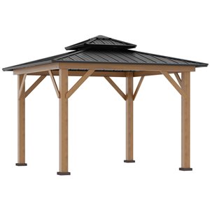 Outsunny Black and Brown Wood 11.2-ft x 11.2-ft Square Permanent Gazebo with Steel Roof