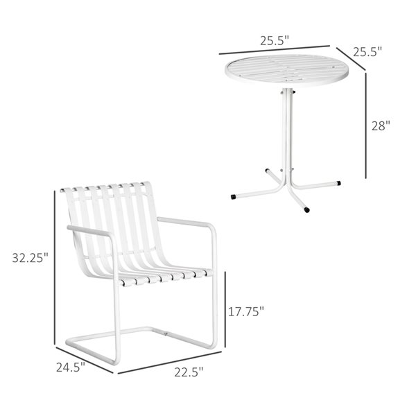 Outsunny White Steel Frame Bistro Set - 3-Piece