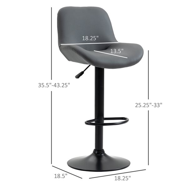 Grey Adjustable Height Upholstered Swivel Bar Stools Set of 2