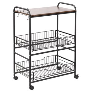 HomCom Black Metal Base with MDF Top Kitchen Cart (15-in x 23.5-in x 33.75-in)